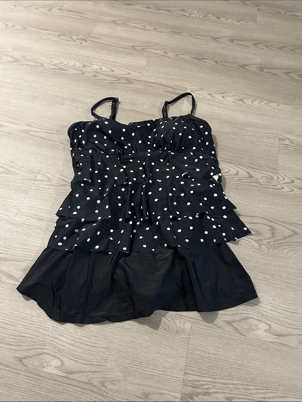 Black Polka Dot Ruffle One-Piece Swimdress